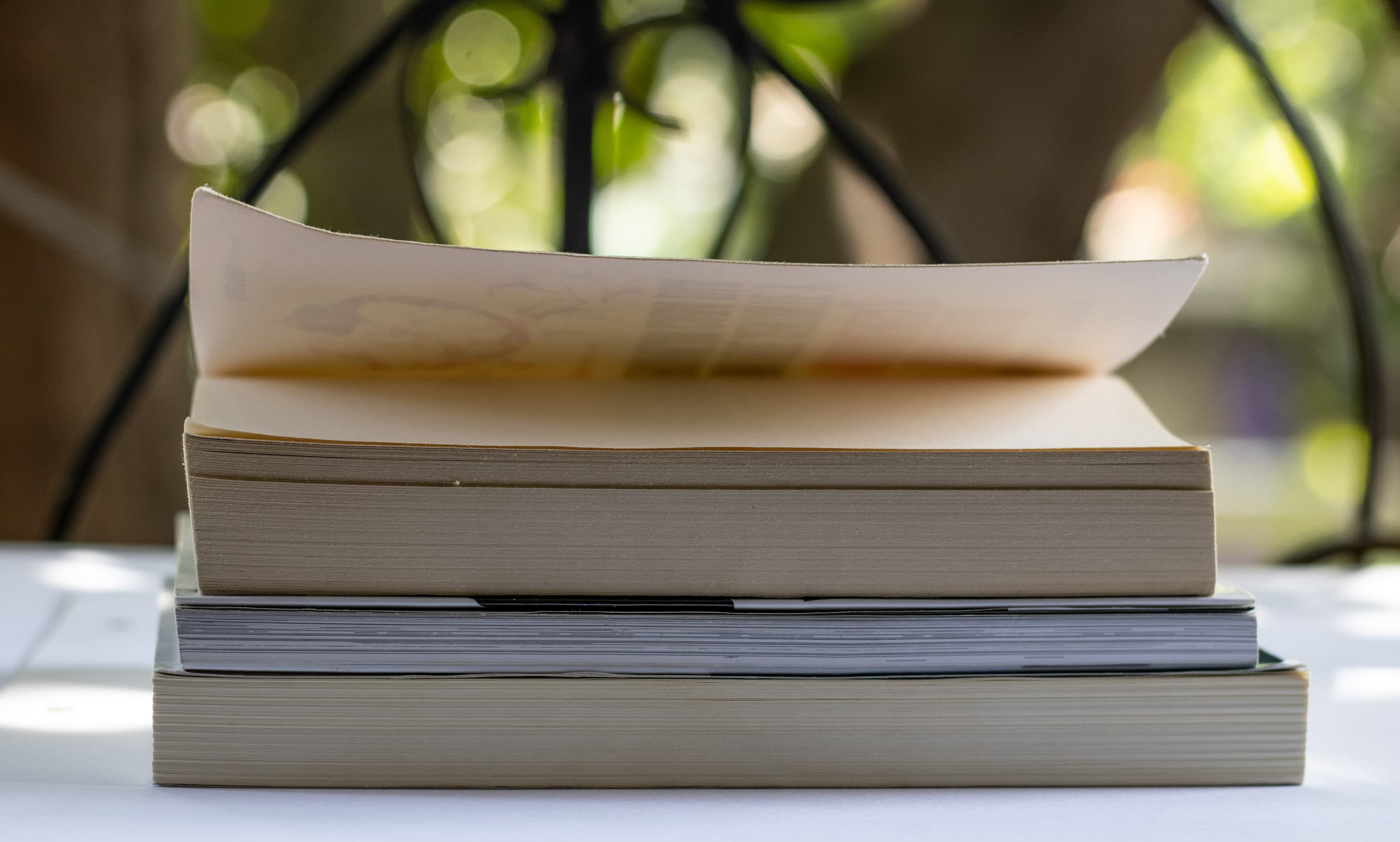 Small stack of books on a table