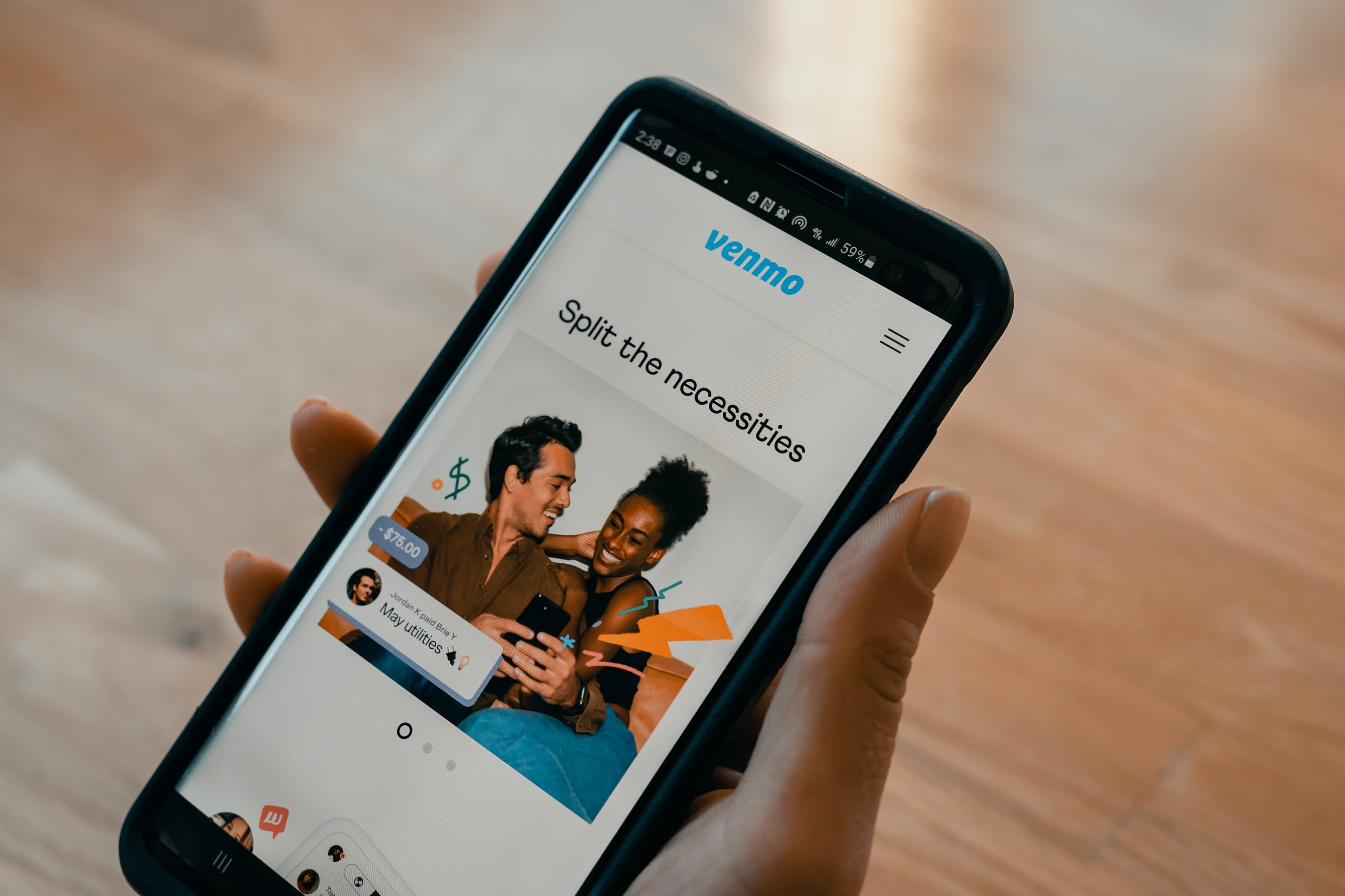 Venmo app being used on a cellphone