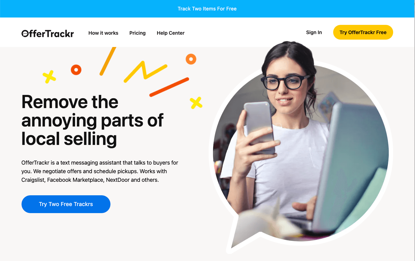 Screenshot of OfferTrackr homepage
